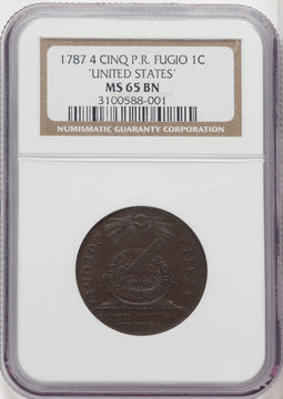 1787 Fugio Cent UNITED STATES Cinquefoils BN Federal Contract Coinage NGC MS65