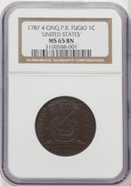1787 Fugio Cent UNITED STATES Cinquefoils BN Federal Contract Coinage NGC MS65