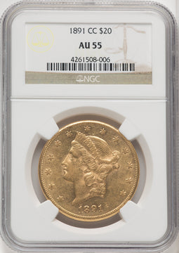 1891-CC $20 Liberty Double Eagle NGC AU55