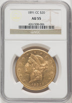 1891-CC $20 Liberty Double Eagle NGC AU55