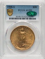 1908-S $20 CAC Saint-Gaudens Double Eagle PCGS AU55