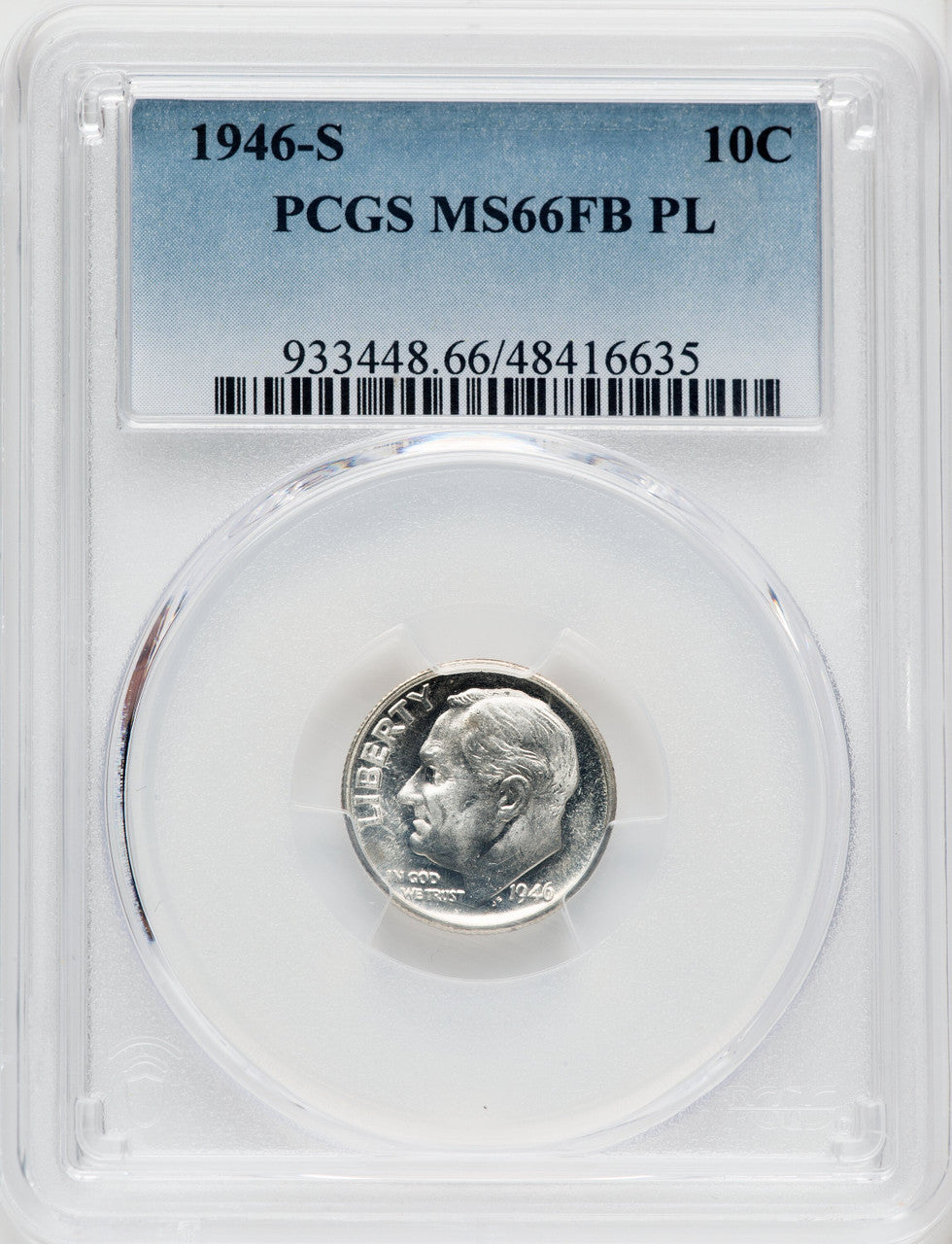 1946-S 10C FB Roosevelt Dime PCGS MS66
