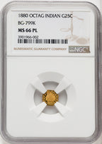 1880 25C BG-799K MSPL California Fractional Gold NGC MS66