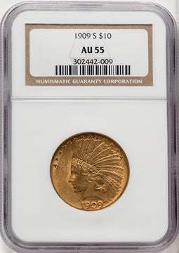 1909-S $10 Indian Eagle NGC AU55