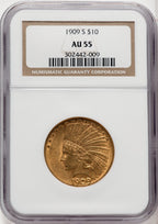 1909-S $10 Indian Eagle NGC AU55