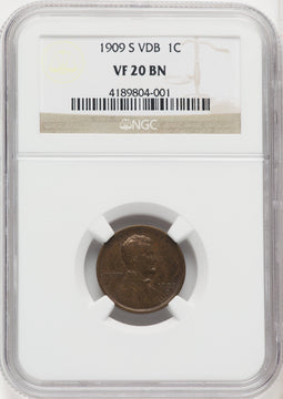 1909-S 1C VDB BN Lincoln Cent NGC VF20