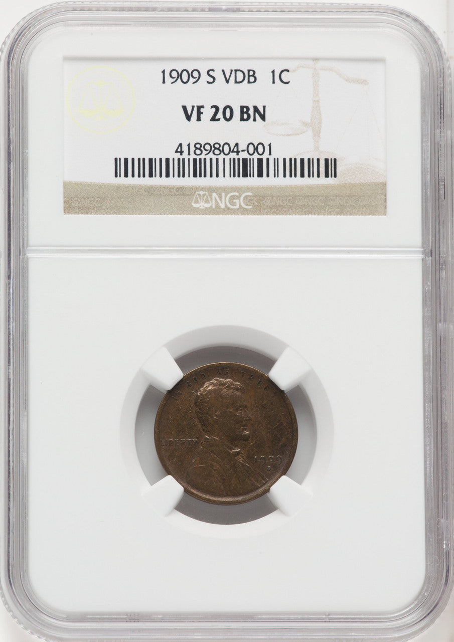 1909-S 1C VDB BN Lincoln Cent NGC VF20