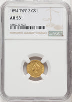 1854 G$1 Type Two Gold Dollar NGC AU53 (766878062)