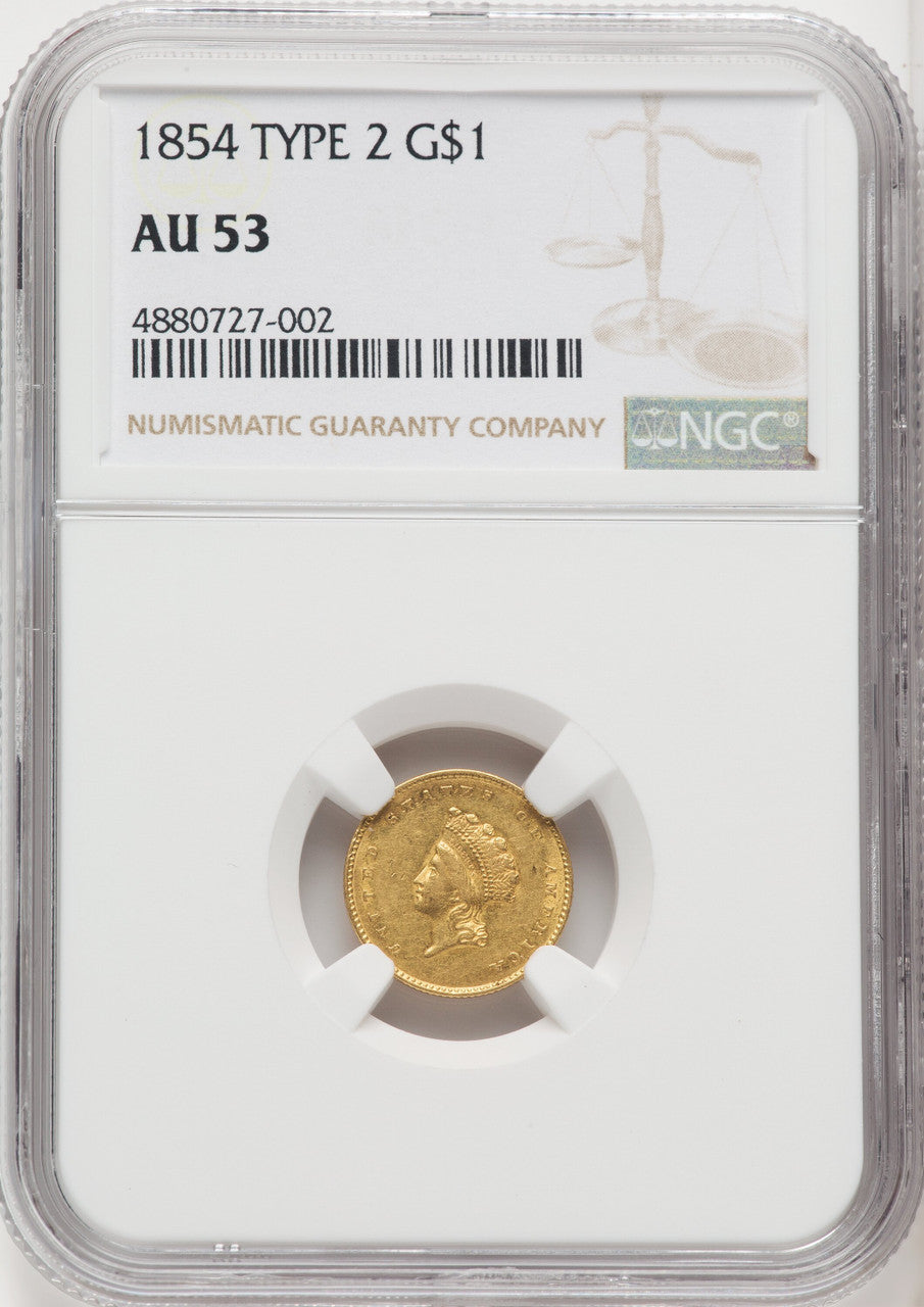 1854 G$1 Type Two Gold Dollar NGC AU53 (766878062)