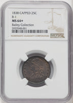 1838 25C Capped Bust B-1 Bust Quarter NGC MS64+