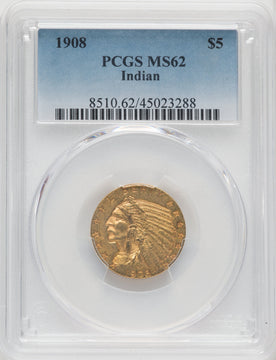 1908 $5 Indian Indian Half Eagle PCGS MS62