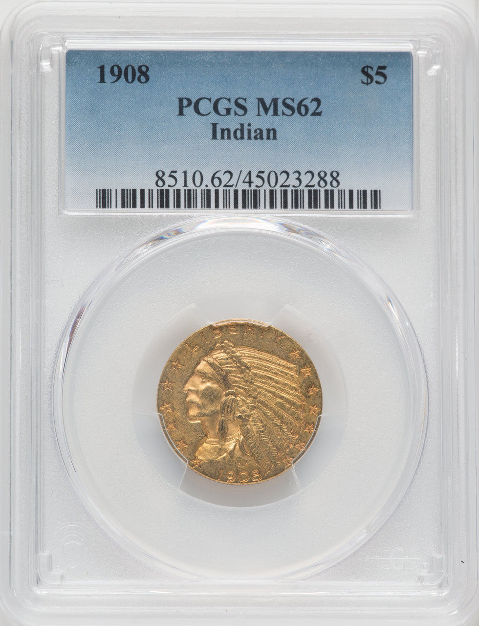 1908 $5 Indian Indian Half Eagle PCGS MS62