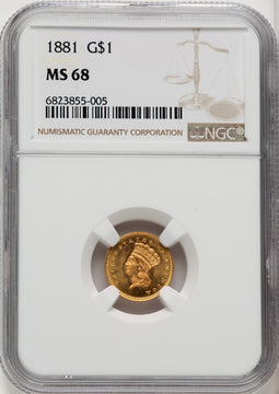 1881 G$1 Gold Dollar NGC MS68