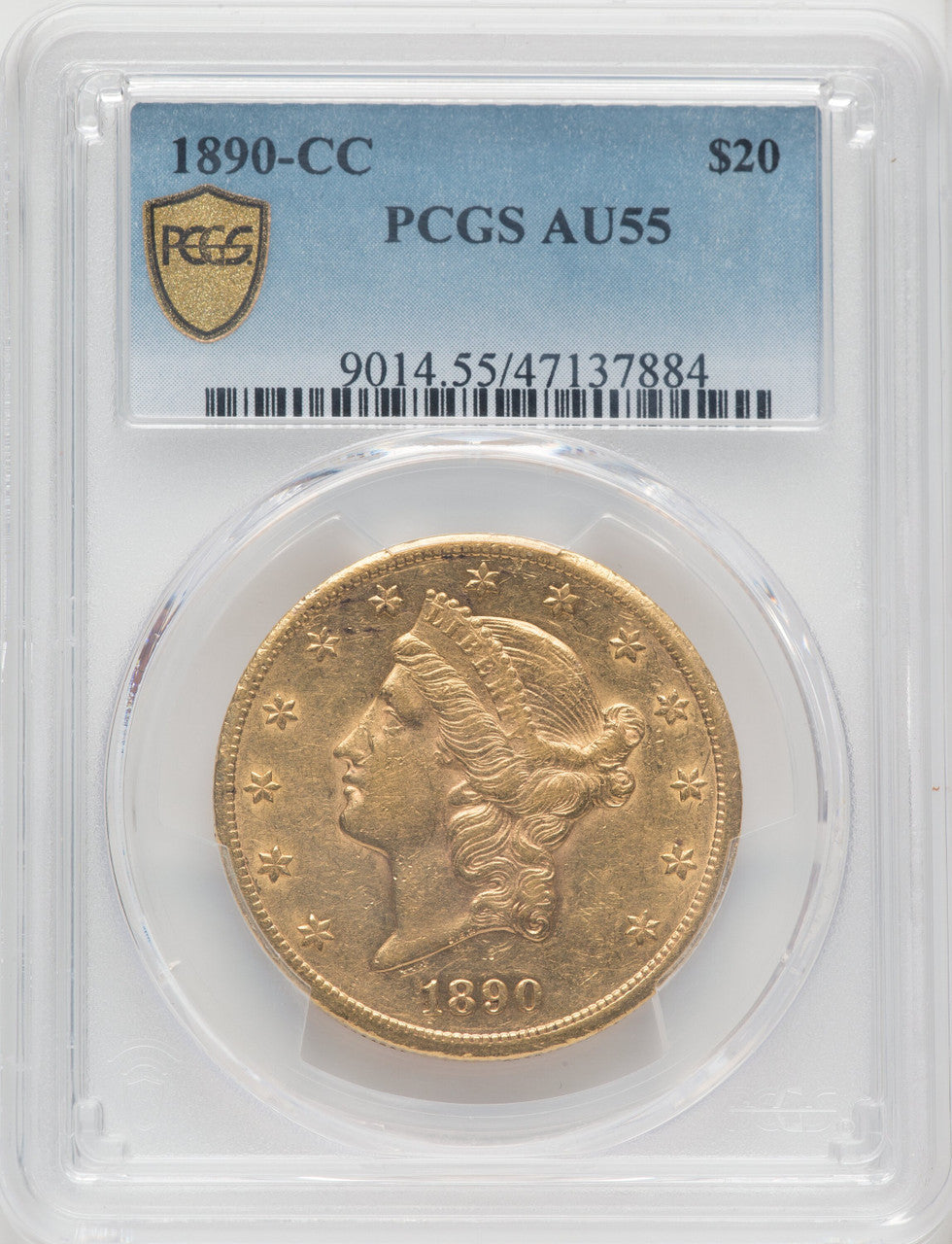 1890-CC $20 Liberty Double Eagle PCGS AU55