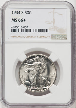1934-S 50C Walking Liberty Half Dollar NGC MS66+