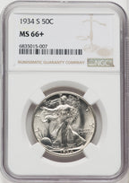 1934-S 50C Walking Liberty Half Dollar NGC MS66+