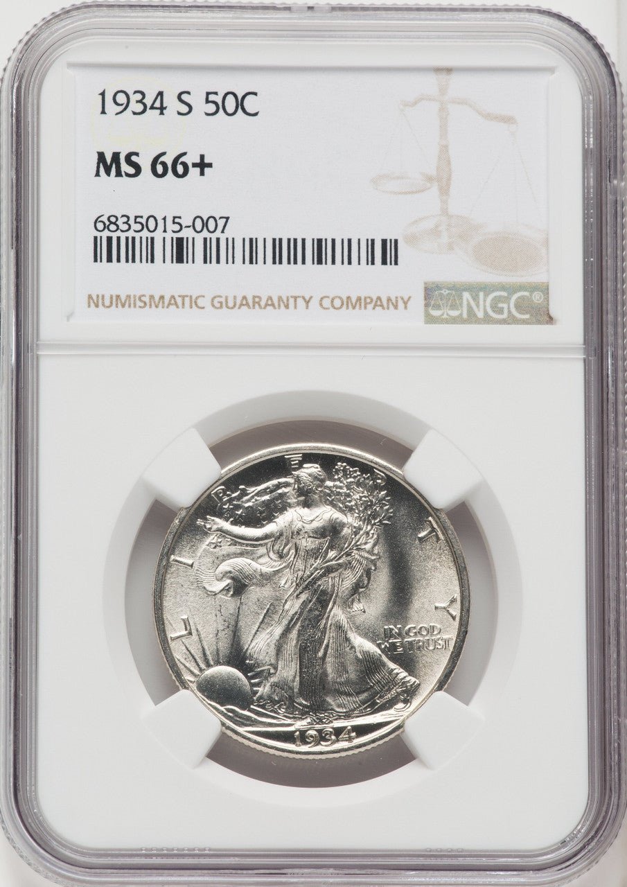 1934-S 50C Walking Liberty Half Dollar NGC MS66+