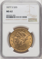1877-S $20 Liberty Double Eagle NGC MS62 (518529026)