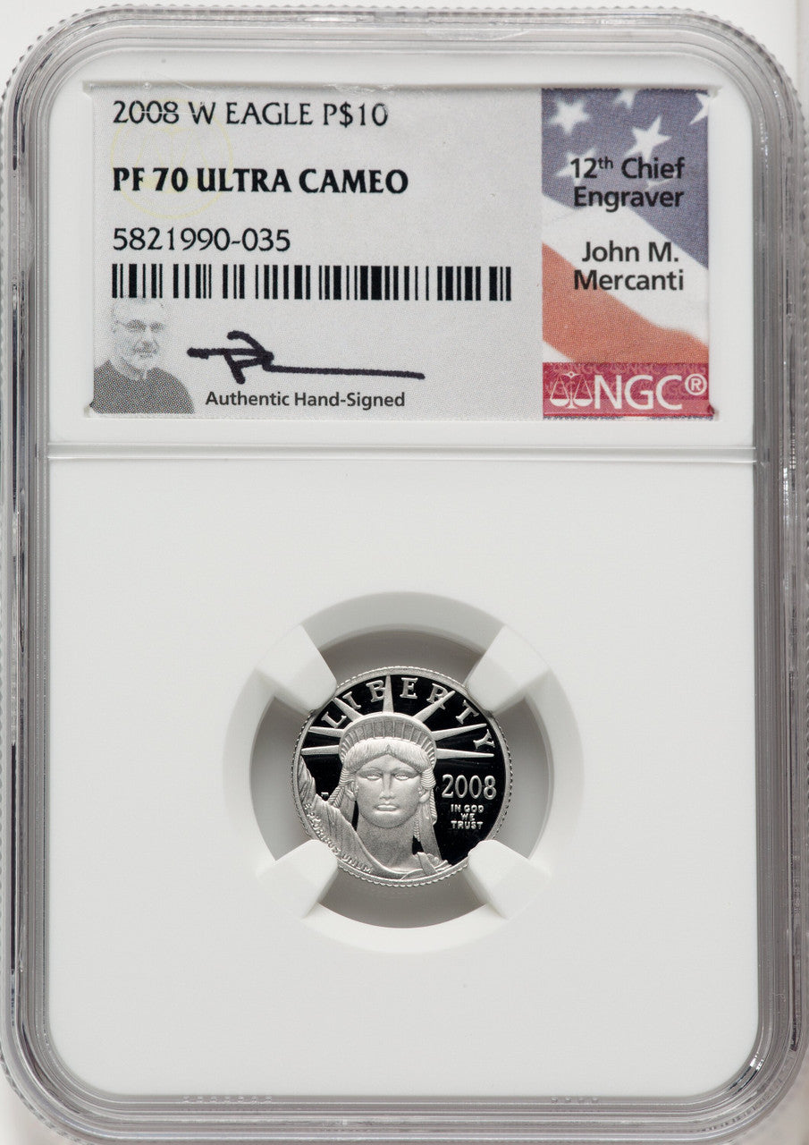2008-W 4-Coin Set Platinum American Eagles NGC PF70 Mercanti Signed