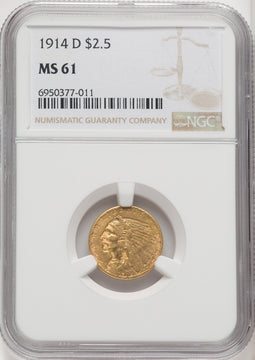1914-D $2.50 Indian Quarter Eagle NGC MS61 (767038201)