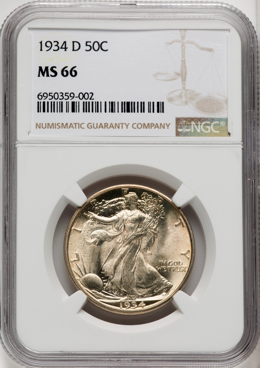 1934-D 50C Walking Liberty Half Dollar NGC MS66