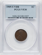 1909-S 1C VDB BN Lincoln Cent PCGS VF30