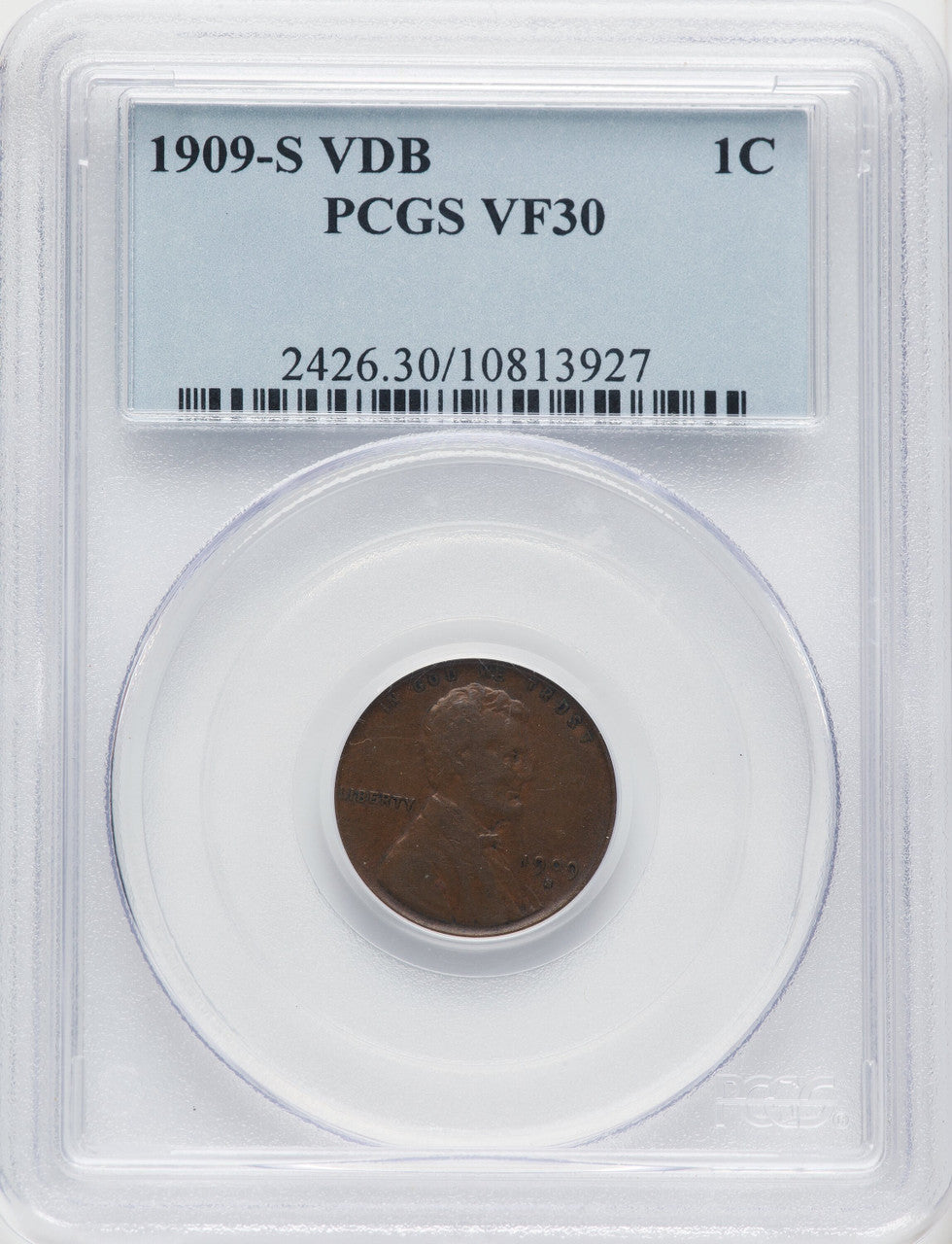 1909-S 1C VDB BN Lincoln Cent PCGS VF30