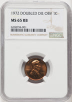 1972 1C Doubled Die Obverse RB Lincoln Cent NGC MS65