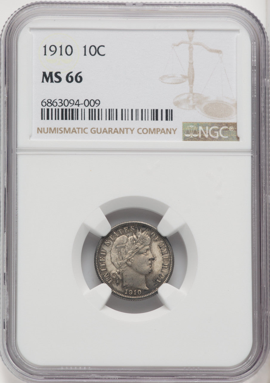 1910 10C Barber Dime NGC MS66