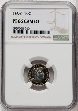 1908 10C CA Proof Barber Dime NGC PR66