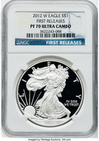 2012-W S$1 Silver Eagle First Strike FR Blue NGC PF70