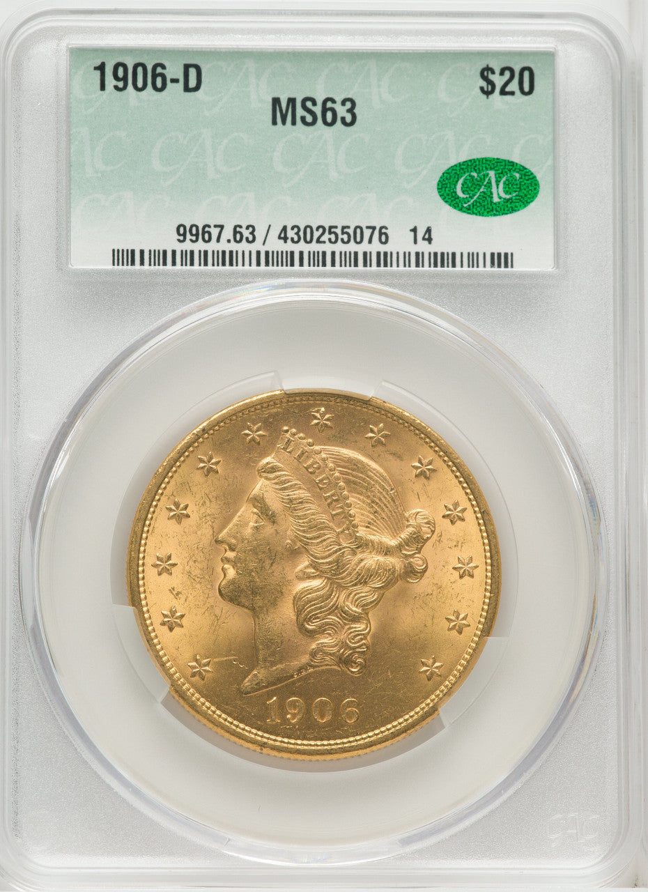 1906-D $20 Liberty Double Eagle CACG MS63