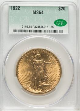 1922 $20 Saint-Gaudens Double Eagle CACG MS64