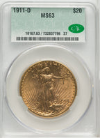1911-D $20 Saint-Gaudens Double Eagle CACG MS63