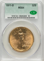 1911-D $20 Saint-Gaudens Double Eagle CACG MS64