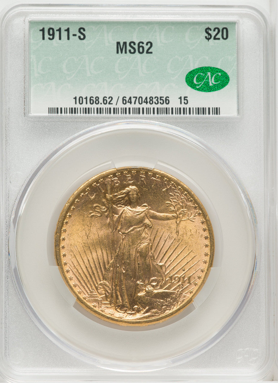 1911-S $20 Saint-Gaudens Double Eagle CACG MS62