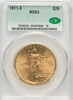 1911-S $20 Saint-Gaudens Double Eagle CACG MS63
