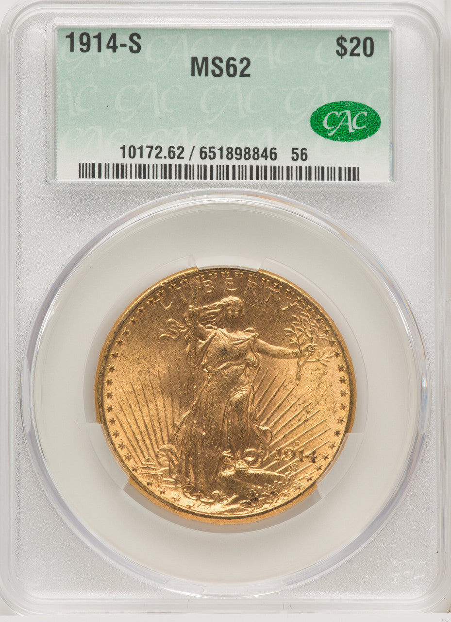 1914-S $20 Saint-Gaudens Double Eagle CACG MS62