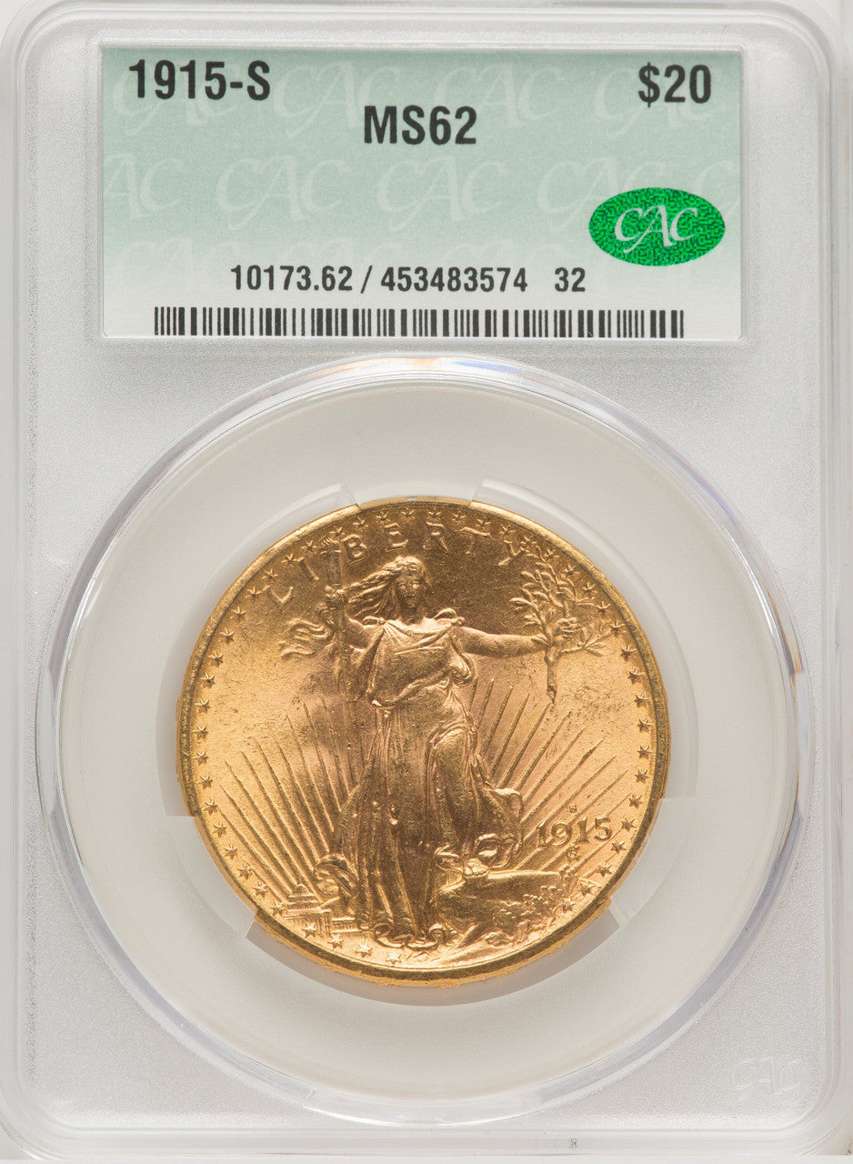 1915-S $20 Saint-Gaudens Double Eagle CACG MS62