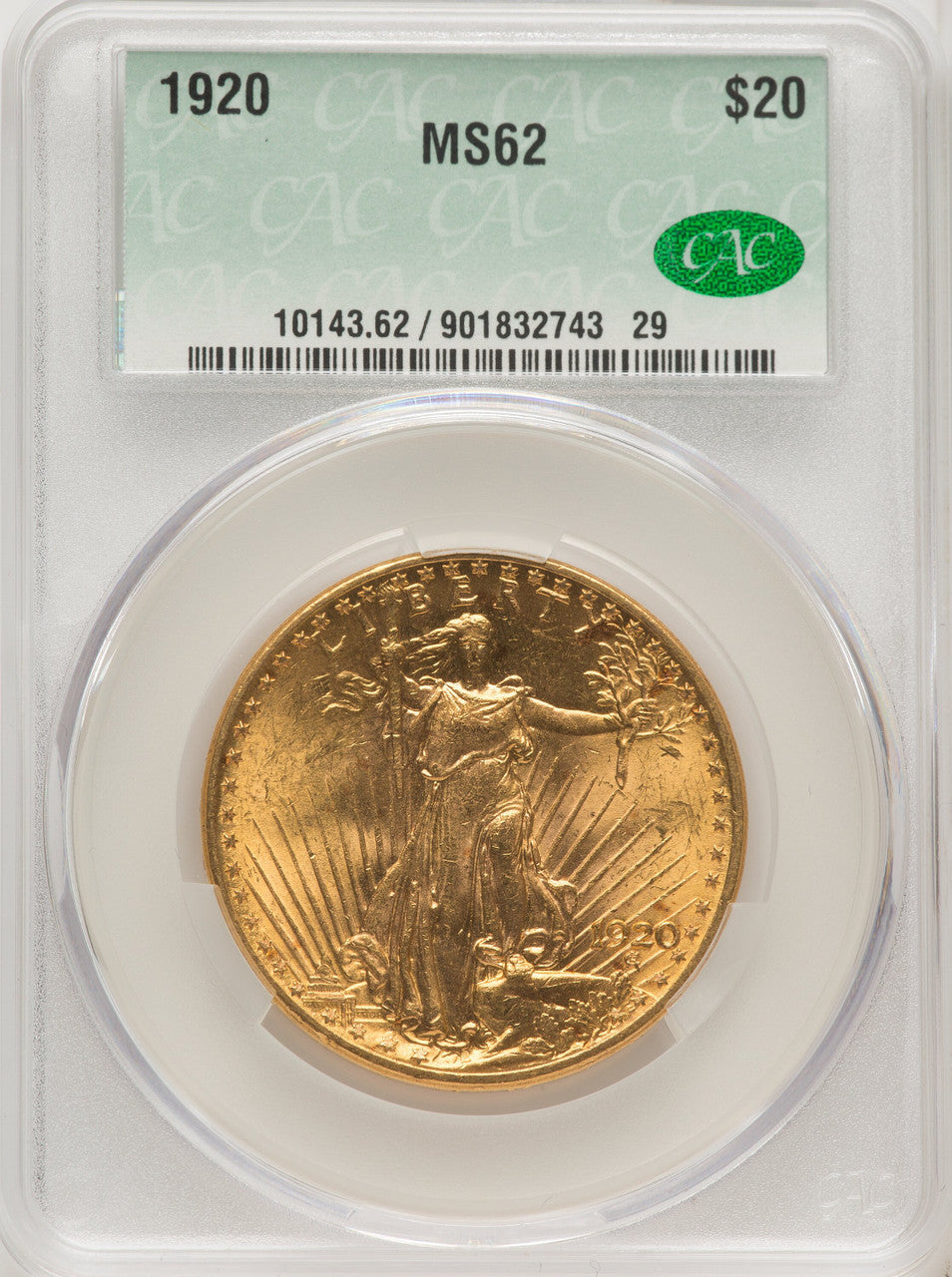 1920 $20 Saint-Gaudens Double Eagle CACG MS62
