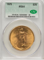1925 $20 Saint-Gaudens Double Eagle CACG MS64