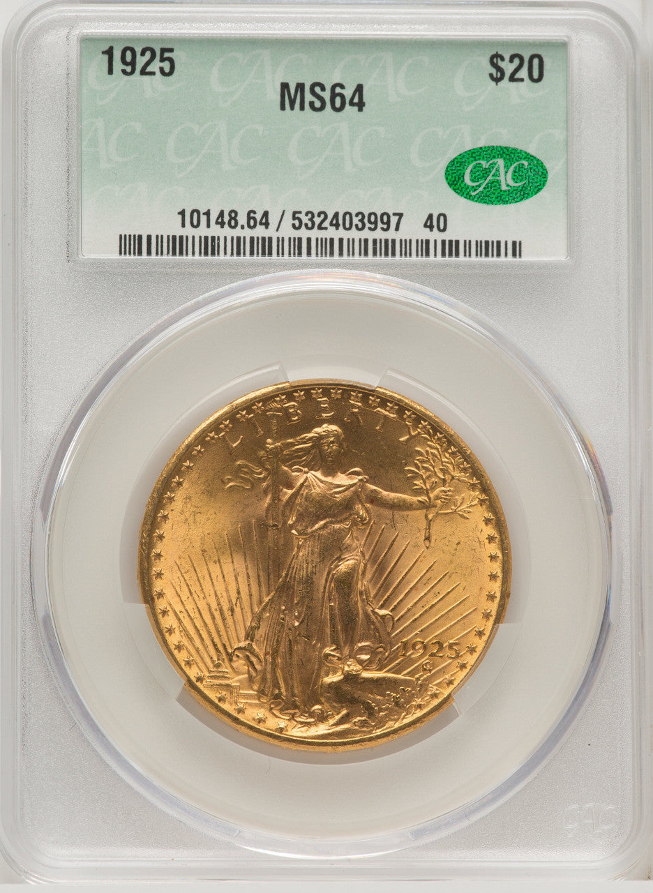 1925 $20 Saint-Gaudens Double Eagle CACG MS64