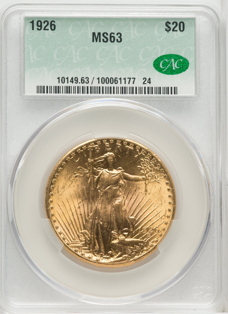 1926 $20 Saint-Gaudens Double Eagle CACG MS63