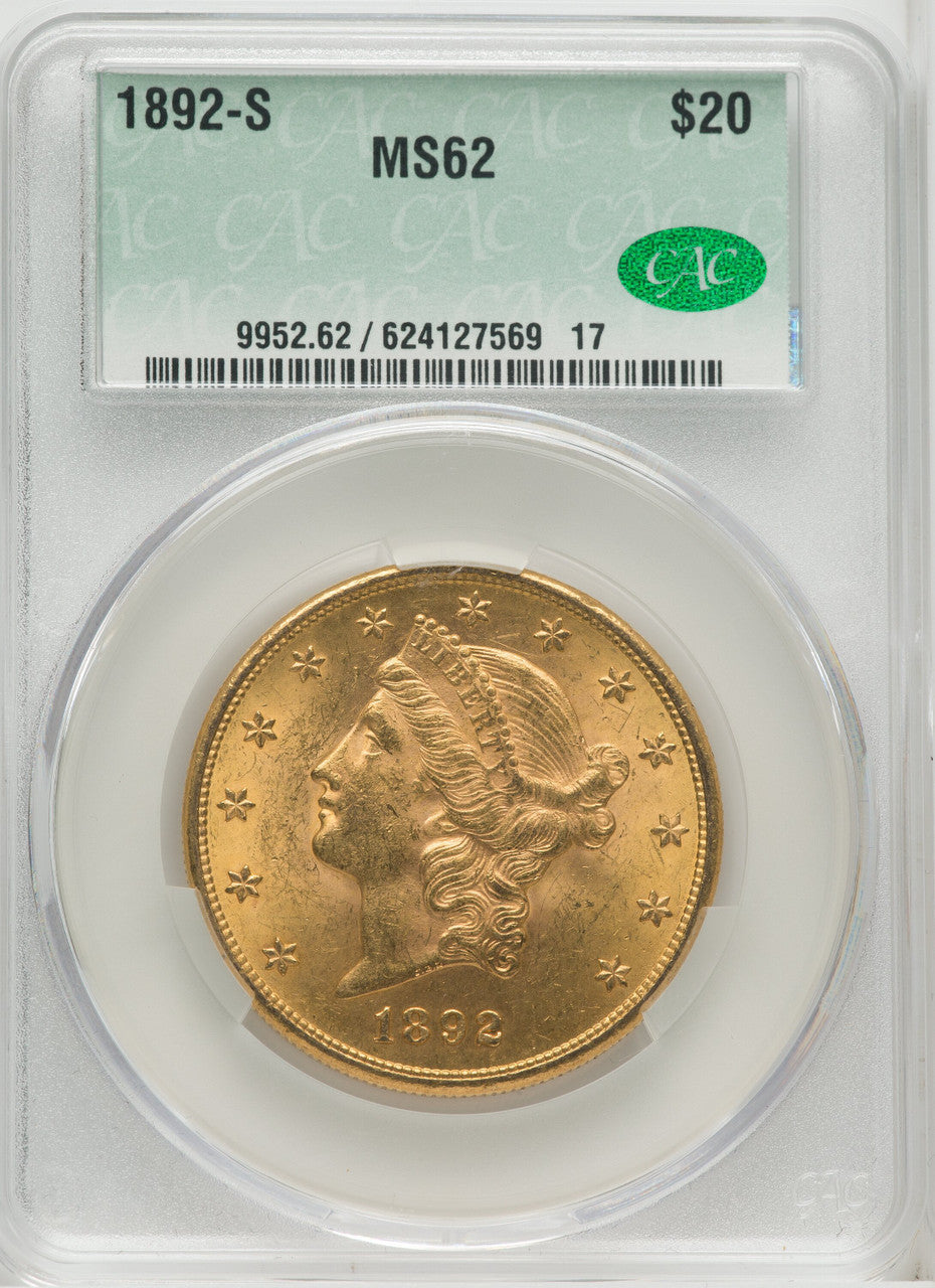1892-S $20 Liberty Double Eagle CACG MS62