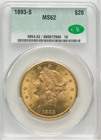 1893-S $20 Liberty Double Eagle CACG MS62