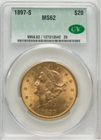 1897-S $20 Liberty Double Eagle CACG MS62