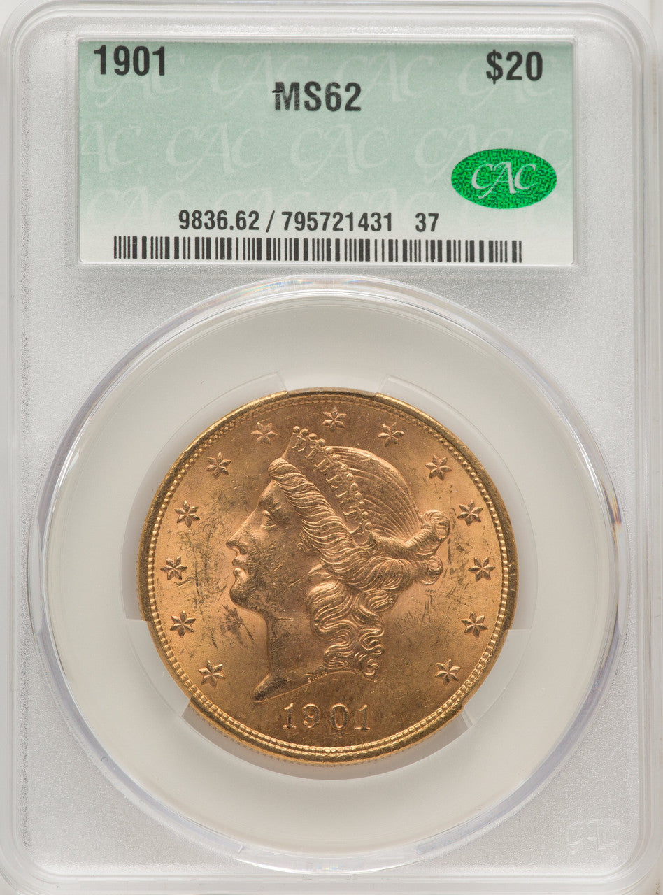 1901 $20 Liberty Double Eagle CACG MS62
