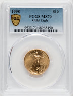 1998 $10 Quarter-Ounce Gold Eagle Blue Gradient PCGS MS70