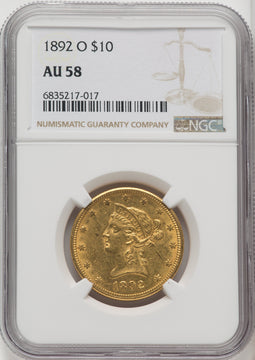 1892-O $10 Liberty Eagle NGC AU58