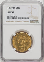 1892-O $10 Liberty Eagle NGC AU58
